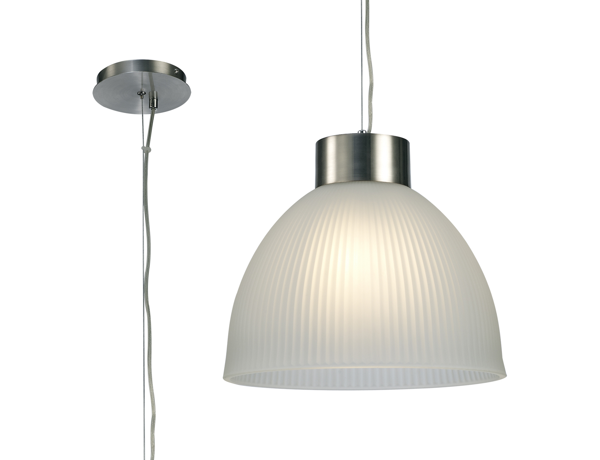 D0272  Hof Glass Pendant 1 Light Satin Nickel, Frosted Ribbed Glass